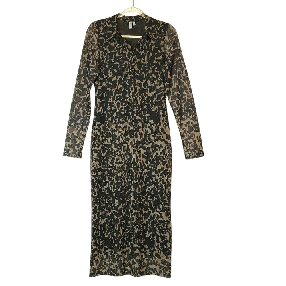 & Other Stories Leopard Animal Print Polo Midi Dress Black and Brown Slim Chic 6